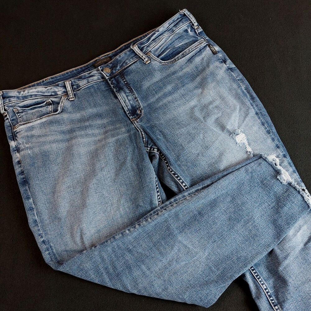 Silver Jeans Boyfriend Jeans Women's 20/27 (Fit 43x28) Blue Distressed Stretch